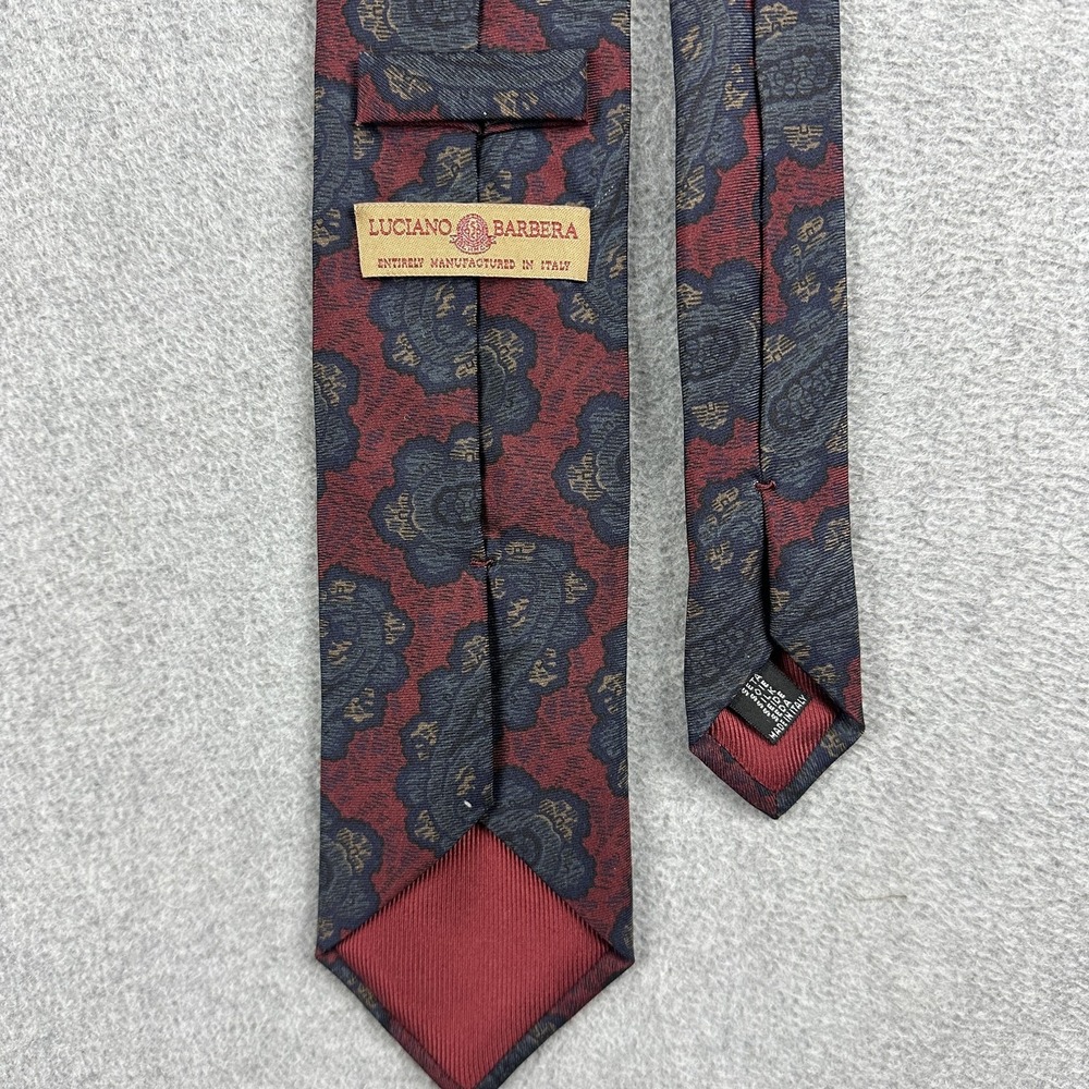 Luciano Barbera Tie Mens One Size Red Blue Paisley 100% Silk Made Italy Necktie